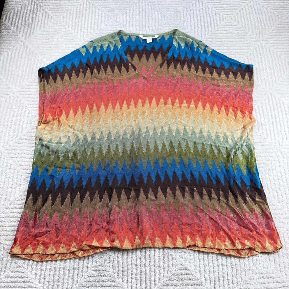 Boston Proper Chevron Knit Poncho Top Women's S/M Multicolor Zigzag Boho Retro